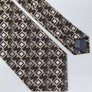 ORVIETO CANADA SILK TIE TAN WHITE TEXTURED GEOMETRIC SATIN LUXURY 4" X 59"